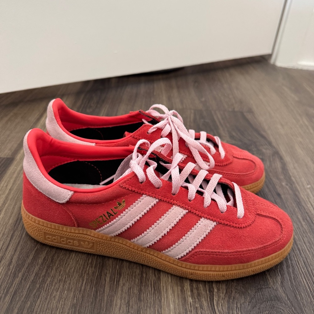 Adidas Handball Spezial Red and Pink Suede Sneakers